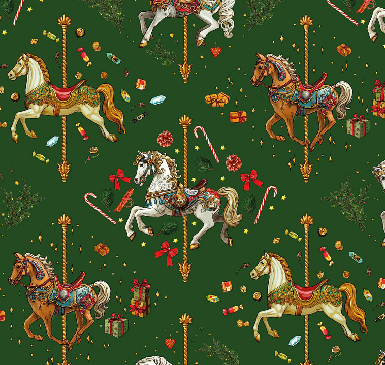 Бумага "НГ. Карусель с лошадками" 606x758